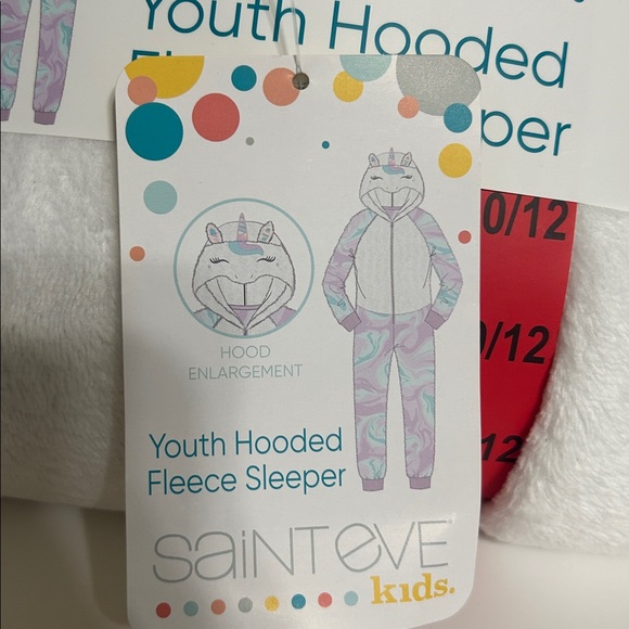 Unicorn pajama sleeper hooded one piece  white purple.  M 10/12 Saint eve New - Picture 6 of 7